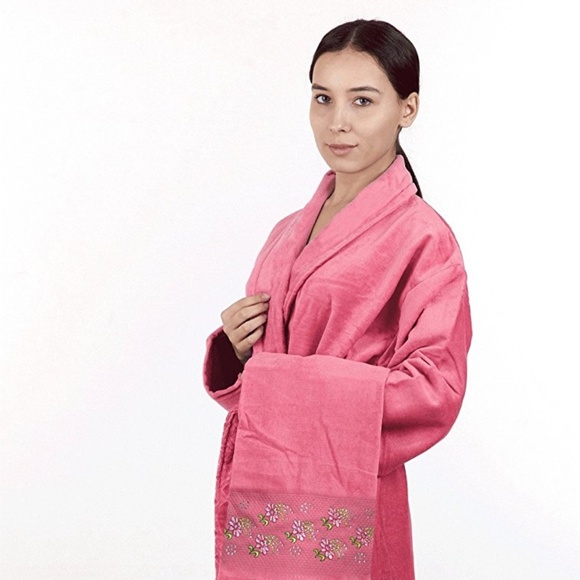 100% Turkish Cotton Bathrobe Dried Pink Rose - Picture 1 of 4
